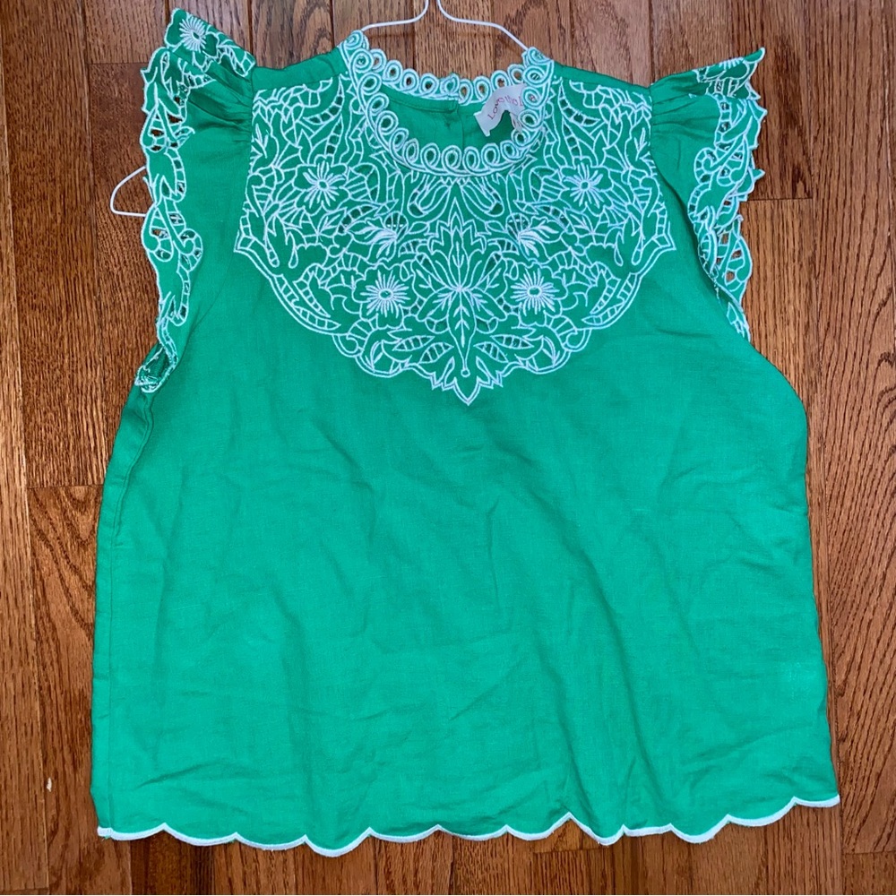 Love The Label Tuckernuck $300 Green Paradise Thea Open Work Eyelet Blouse Small - Picture 3 of 11